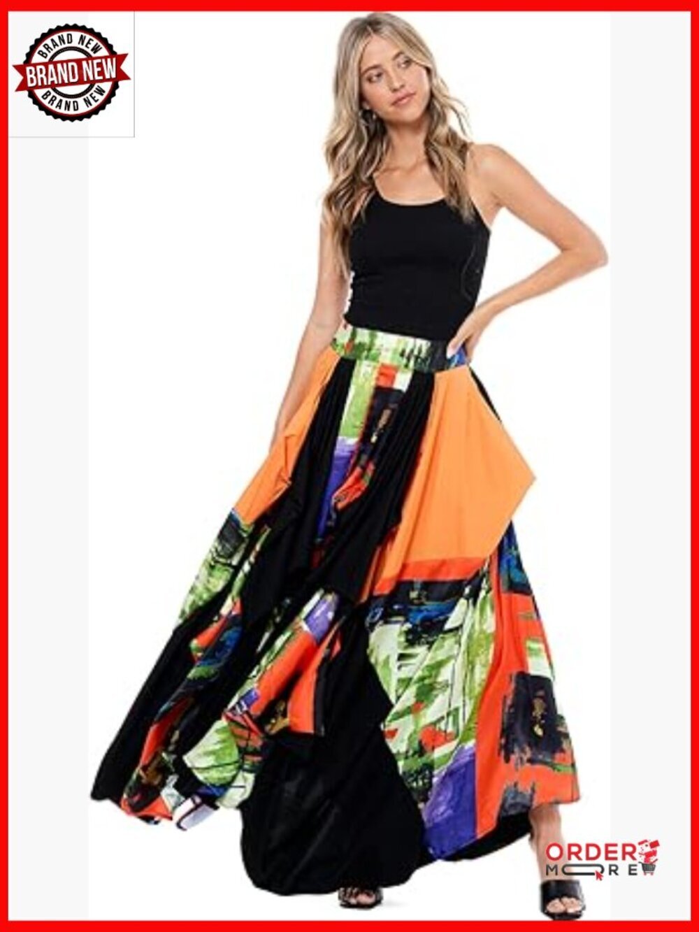Maxi Skirt with Elastic Waist, Plaid Print, Two Pockets, Formal Wear